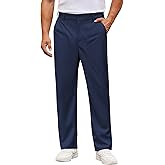 COOFANDY Mens Casual Pants Relaxed Fit Casual Dress Slacks Elastic Waist Flat Front Dress Trousers Navy Blue