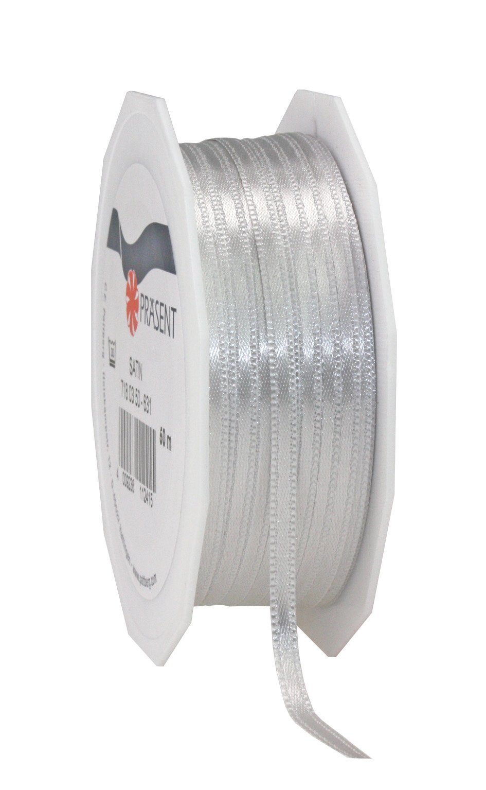 PRÄSENT C.E. Pattberg SATIN sterling silver gift ribbon, 55 yards for Wrapping Gifts, 0.12 inches width, Ribbon for Decorating & Crafting, Decorative Ribbon for Gifts, for every occasion