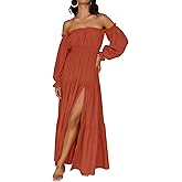 ZESICA Women's Boho Off Shoulder Spring Long Sleeve Dress 2026 High Waist Side Split Sexy Flowy A Line Long Maxi Dresses