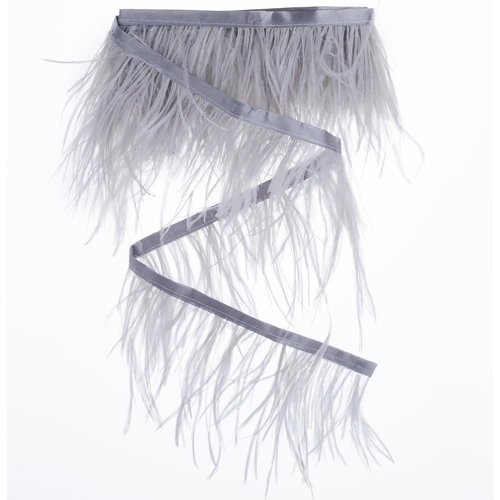 GORGECRAFT 2m Feather Trim Fringe Ostrich Feather Womens Clothing Strand Costume Accessories 8~10cm Natural Feathers Fringe Trims Ribbon for Dress Sewing Decoration Wedding Decoration, Light Gray