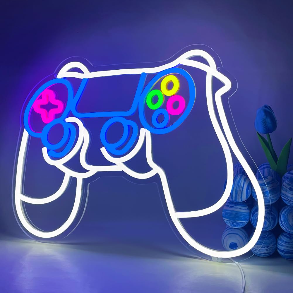 UExnkj-Y LED Gaming Neon Sign Gamepad Shape LED Neon Light Signs USB Powered Led Sign Light Up Neon Lights for Bedroom Boys Room Decor Game Zone Gift for Game Lover