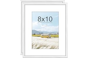 Veelot 8x10 Picture Frame, Silver Aluminum Frame,Use as 5x7 Frame With Mat Or Display 8x10 Photo Without Mat, Shatterproof Ac