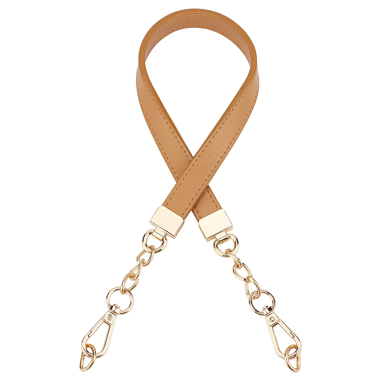 SUPERFINDINGS 1Pcs 62.5cm Handbag Chain Handles Camel Replacement Strap Leather Straps Chain Replacement Strap with Light Gold Alloy Clasps for Women Purse Bag Handbags DIY Crafts
