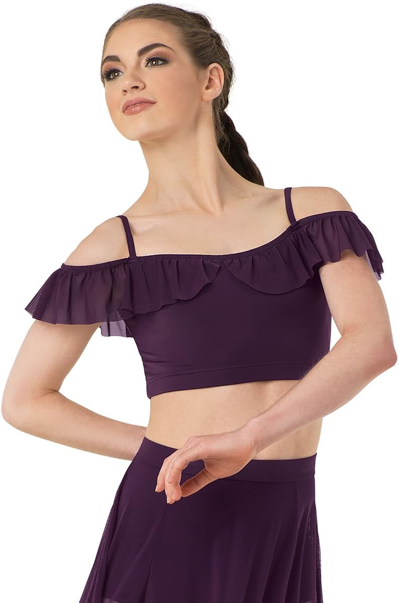 Balera Top Girls Crop Top for Dance Off The Shoulder Ruffle