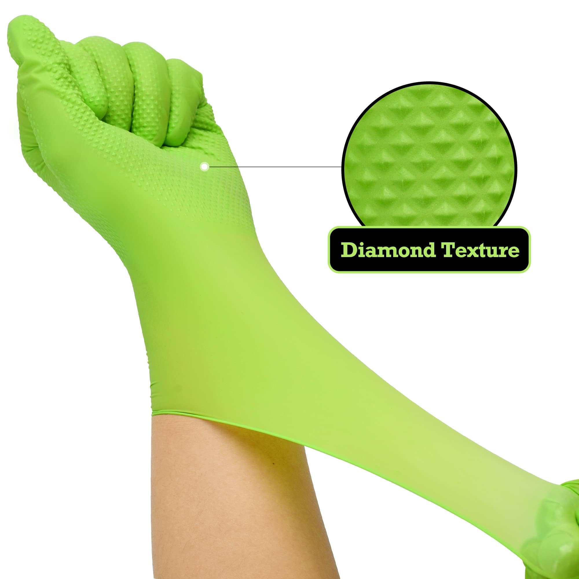 TitanFlex Heavy Duty Green Industrial Nitrile Gloves with Raised Diamond Texture, 8-mil, Latex Free, Powder Free