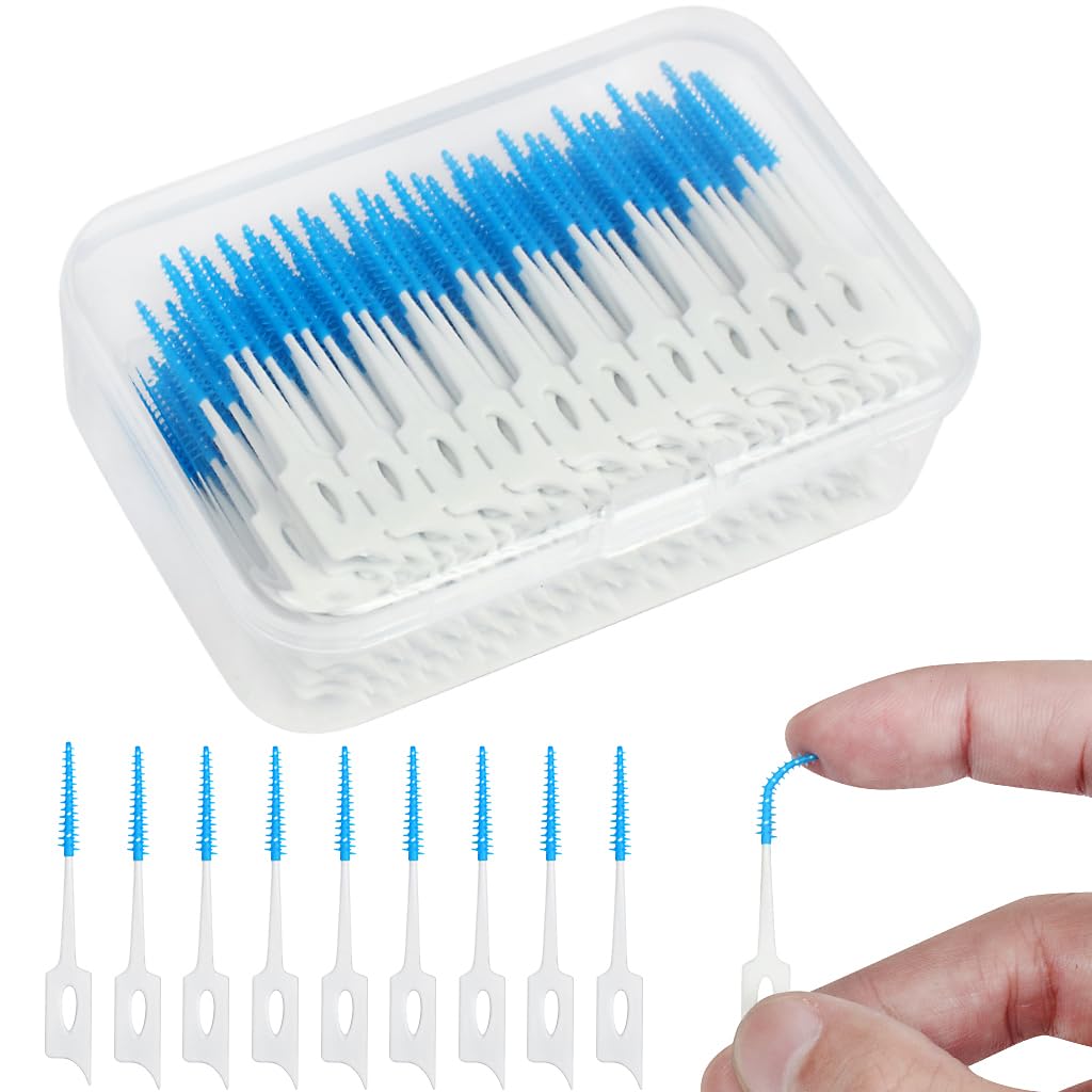 220 Pieces Interdental Brushes Dual-Use Dental Brushes Tooth Gap Brushes Silicone Dental Floss Sticks Portable Tooth Floss Picks for Braces Oral Cleaning-Blue