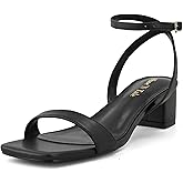 Shoe'N Tale Block Low Heels for Women Chunky Heeled Sandals Ankle Strap Adjustable Buckle Square Toe Comfortable Dressy Shoes