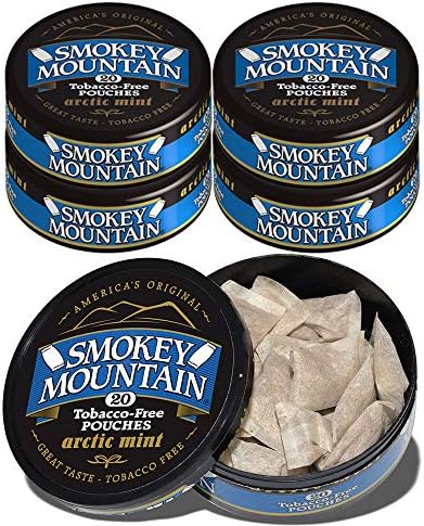 Smokey Mountain Arctic Mint Pouches, 5 Cans, no Tobacco and no Nicotine, Refreshing Herbal and Smokeless Chew Alternative