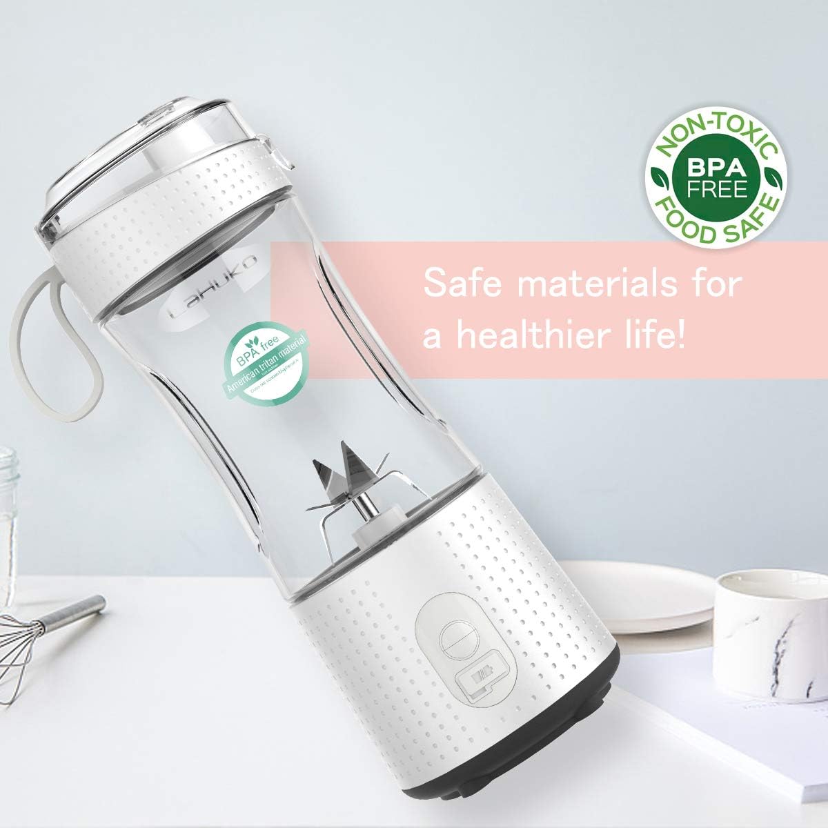LaHuko Blender Portable Blender Personal Size Blender Juicer Cup for Juice Crushed-ice Smoothie Shake with Six Blades, 4000mAh USB Rechargeable, Blender for Outdoor Picnic Travel Gym: Kitchen & Dining