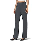 DLOODA Women's Dress Pants Business Casual Stretchy Work Pants High Waisted Pull On Slacks Office Wide Leg Trousers Dark Grey