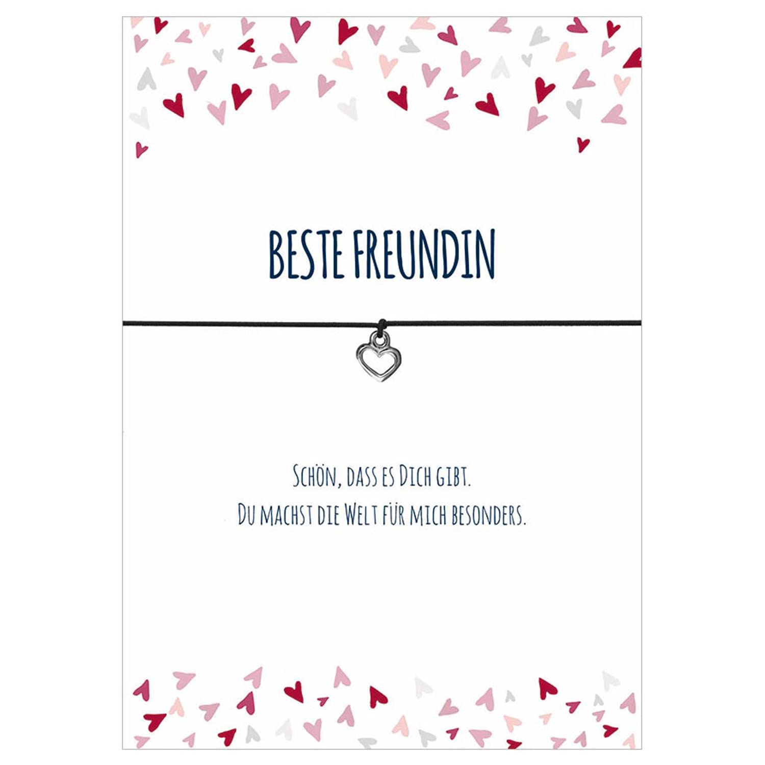 Glücksschmiedin - Small gift for sister, mother, grandma, girlfriend, friendship bracelet with heart pendant and greeting card, handmade, 15 cm, Stainless Steel, Without Stone