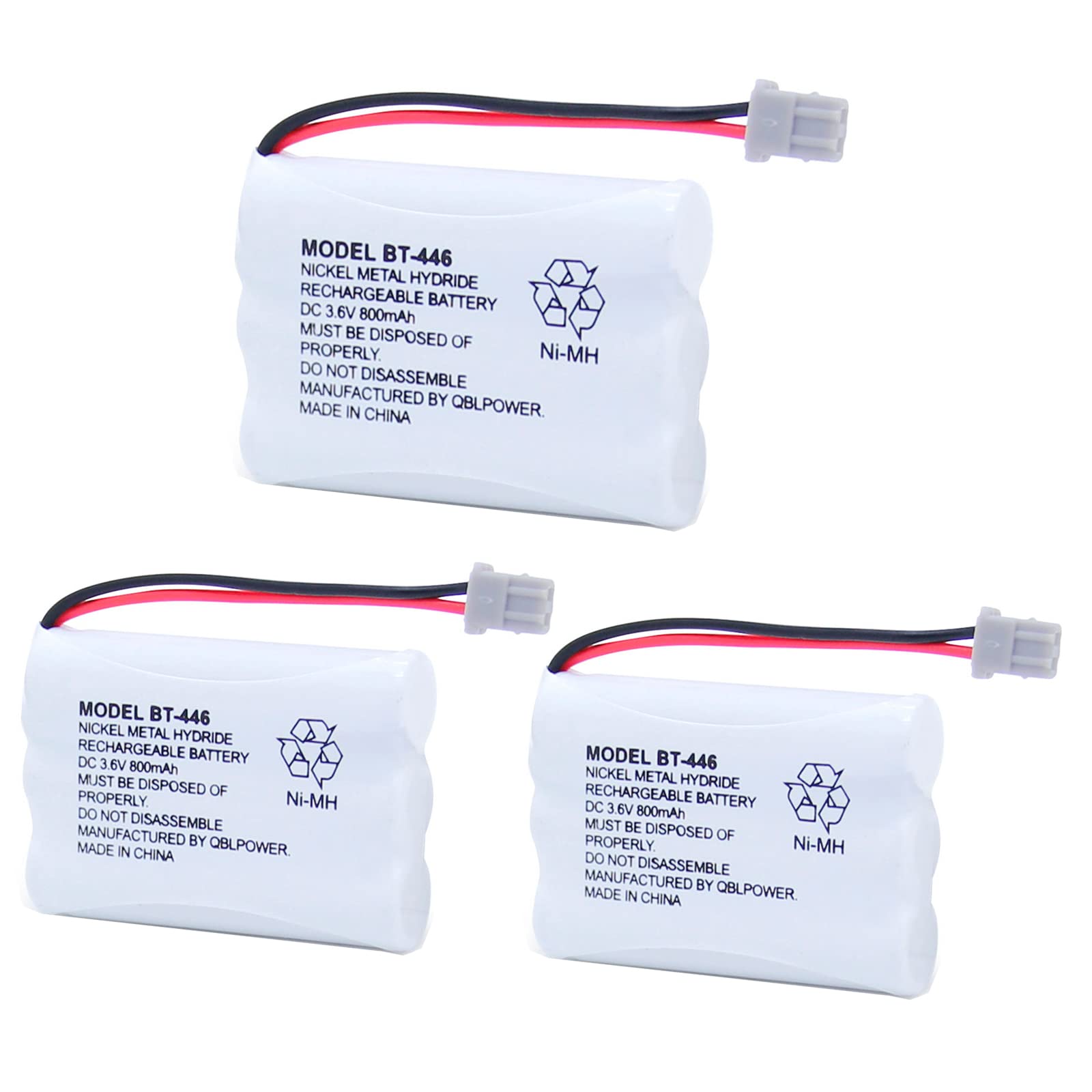 BT446 BT-446 Cordless Phone Battery Rechargeable Compatible with Uniden BBTY0503001 BT-1004 BT-1005 GE-TL26402 BT-504 CPH-488B 3.6V 800mAh(3 Pack)