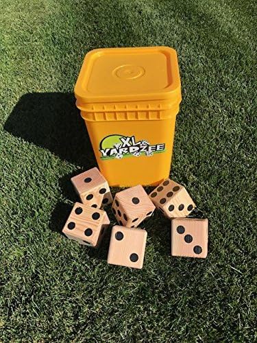 XL Yardzee - Yardkle Set - FREE SCORE SHEETS at xlyardgames.com, FREE UPS Ground/USPS SHIPPING Lower 48 USA; 6 Giant Wooden Dice &amp; Bucket w/ Lid; for Backyard, Wedding, Beach, BBQ, Lawn Game; XL FUN!
