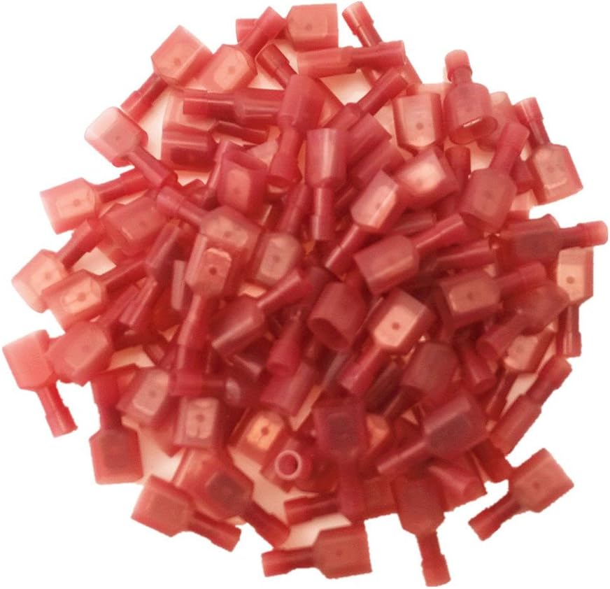 Yueton 100pcs Red 22/18- Gauge Nylon Male Fully-Insulated Quick Disconnects Wiring Spade Wire Crimp Terminal