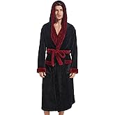 Inner Wish Mens Hooded Robe, Plush Long Bath robes Cozy Warm Bathrobe Fuzzy male Spa Robe With Pockets