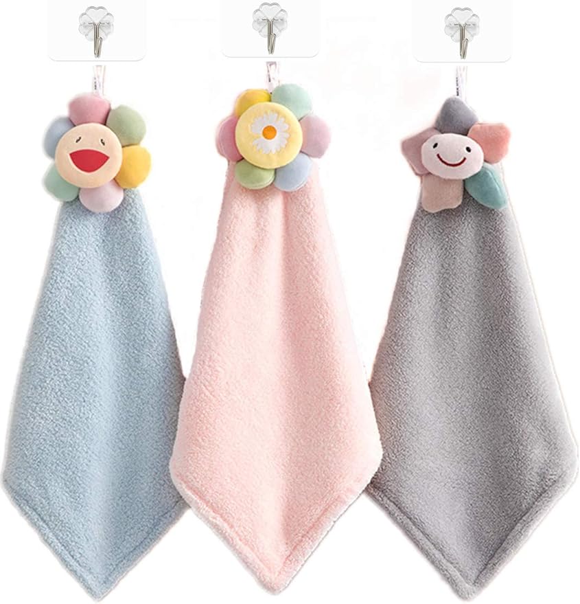 3 Pack Super Absorbent Cute Cartoon Hand Towels,Bathroom