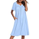 Ekouaer Nightgowns for Women Cotton Nightgown House Dress with Pockets Short Sleeve Mumu Dress Embroidered Lounge Dress