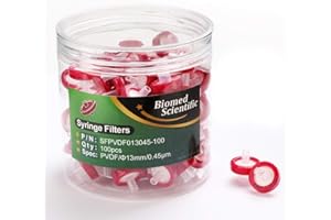 BIOMED SCIENTIFIC Syringe Filters PVDF Membrane 13mm Diameter 0.45um Pore Size Non Sterile Pack of 100 by Bioemd Scientific