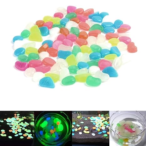 Fulllove Leuchtstein Solar Nachtleuchtende Steine Leuchtkiesel Dekoration Aquarium Garten Gehweg 100er Pack