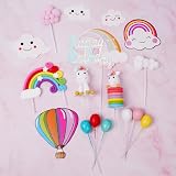 OSDUE Happy Birthday Cake Toppers Rainbow Balloon Cloud Theme Set view 3