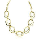 Chunky Gold Necklace for Women: 14k Gold Plated Loop Chain Link Statement Choker Necklace for Women - Chunky Fashion Pendant Jewelry