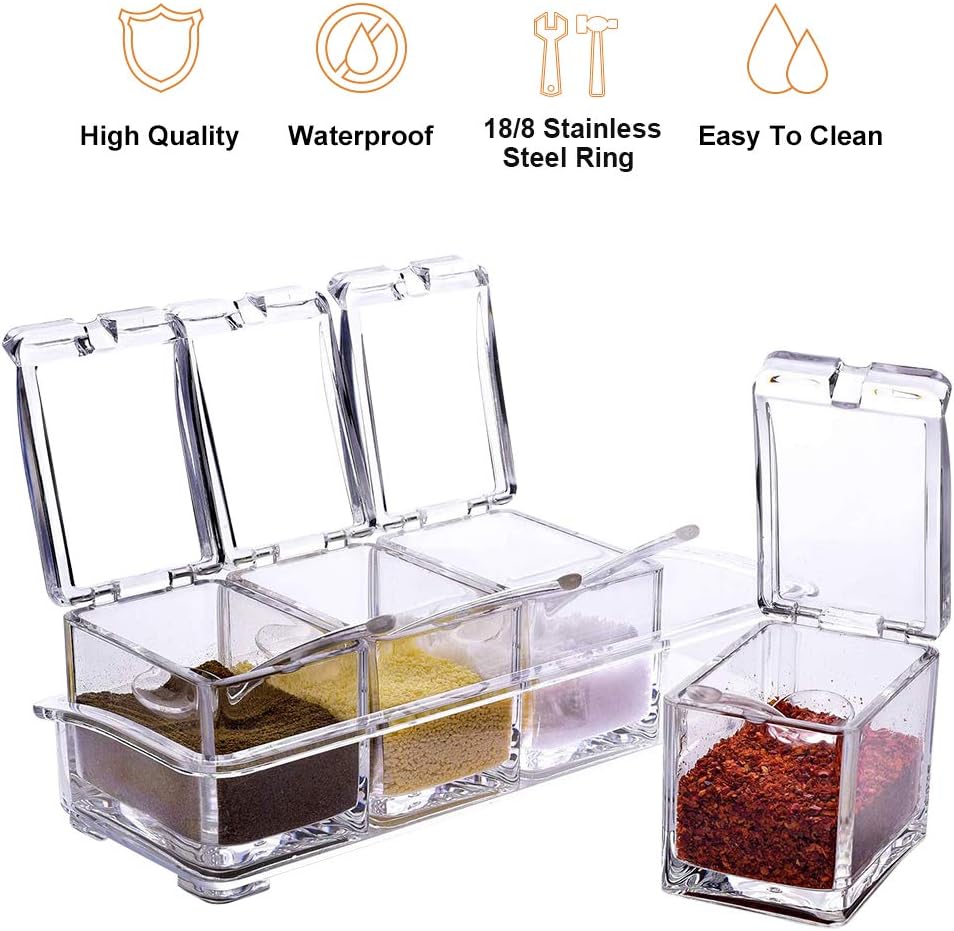 ZGWJ Kitchen Spice Pots, 4 Piece Clear Seasoning Box Premium Quality Seasoning