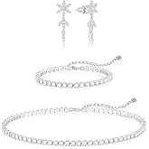 DIBOLA Tennis Necklaces for Women, Silver Jewelry Set Silver Tennis Choker Necklace and Earrings Sets Wedding Jewelry Sets for Bride, Bridal Prom Jewelry Set