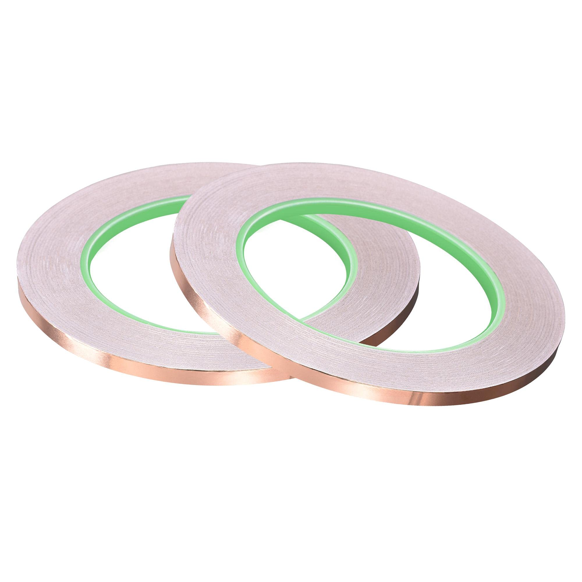 sourcing map Double-Sided Conductive Tape Copper Foil Tape Adhesive 5mm x 30m/98.4ft for Guitar, EMI Shielding Crafts, Electrical Repairs, Stained Glass 2pcs