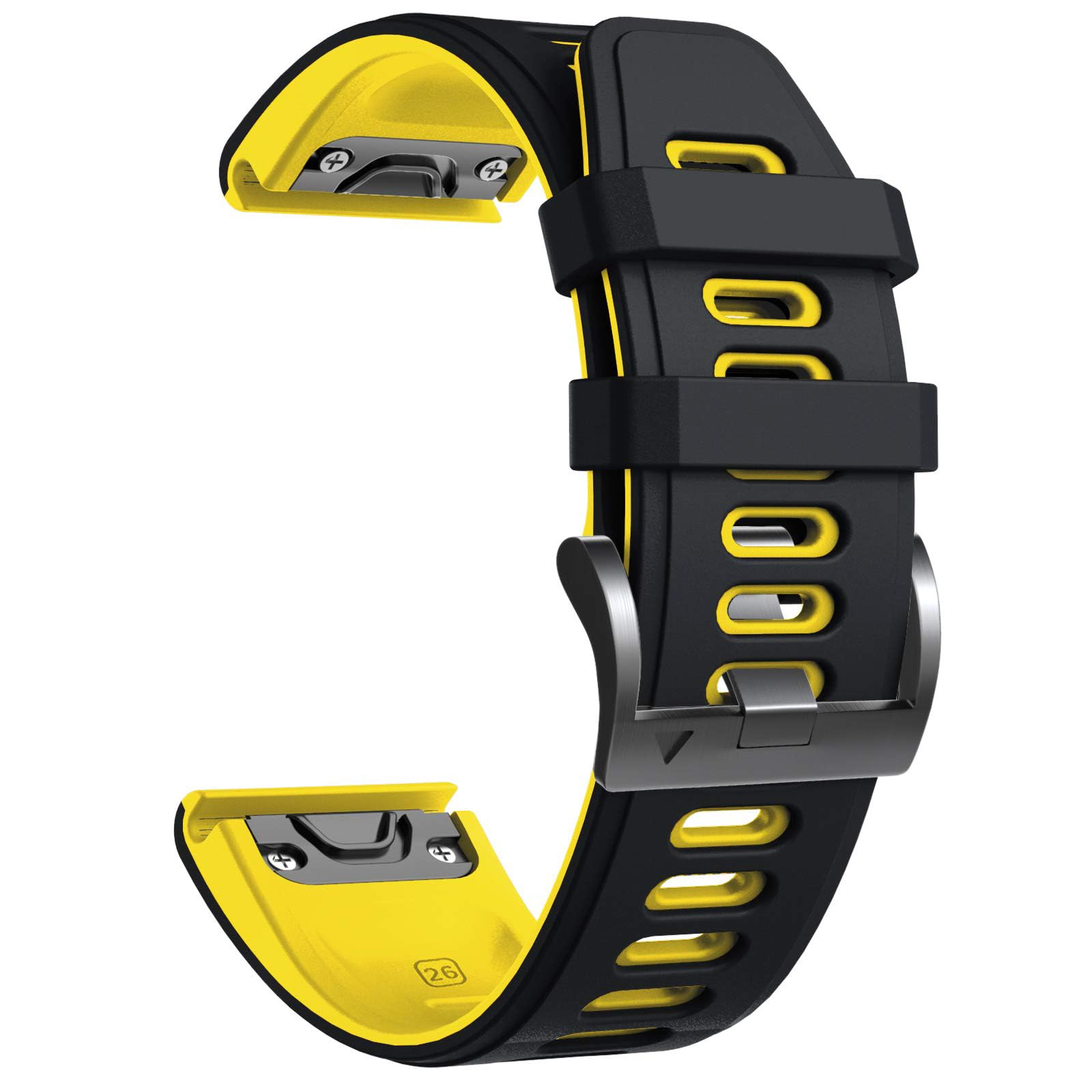 NotoCity for Fenix 5X Strap 26mm Width Soft Silicone Replacement Band Watch Strap for Fenix 7X/5X Plus/Fenix 6X/Fenix 6X Pro/Fenix 3/Fenix 3 HR/Descent MK1(black-yellow)