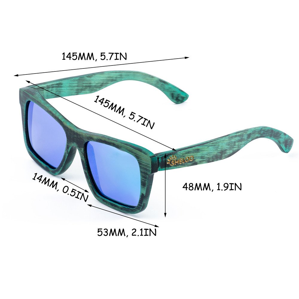 SHELOO Bamboo Wood Polarized Sunglasses Retro Style 100% UV Protection Green Frame