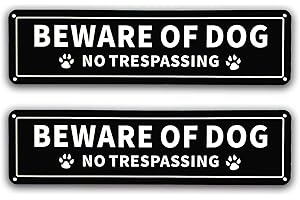 MINTON Beware of Dog No Trespassing Sign, 12x3 Inch Rust Free .040 Aluminum Metal Sign, UV Protected Weatherproof Reflective Warning Dog Sign Indoor or Outdoor Use for Fence Door or Gate (2 Pack)
