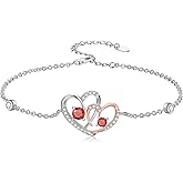 SOESON Heart Birthstone Bracelets for Women 925 Sterling Silver Adjustable January Garnet Charm Bracelet Inspirational Jewelry for Mom, Wife, Daughter 7"+2" Extend Christmas, Birthday Present