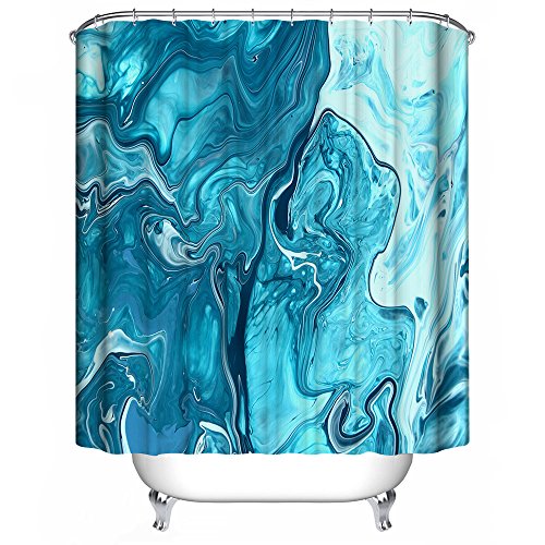 Dimaka Shower Curtain Bathroom Decoration Design Decor Mildew Resistant Repellent Water Resistant Fabric Shower Curtain [Art Painting], Home Textile (71" W x 71" L, Blue Water Ripple Relaxation) - Thumbnail 6