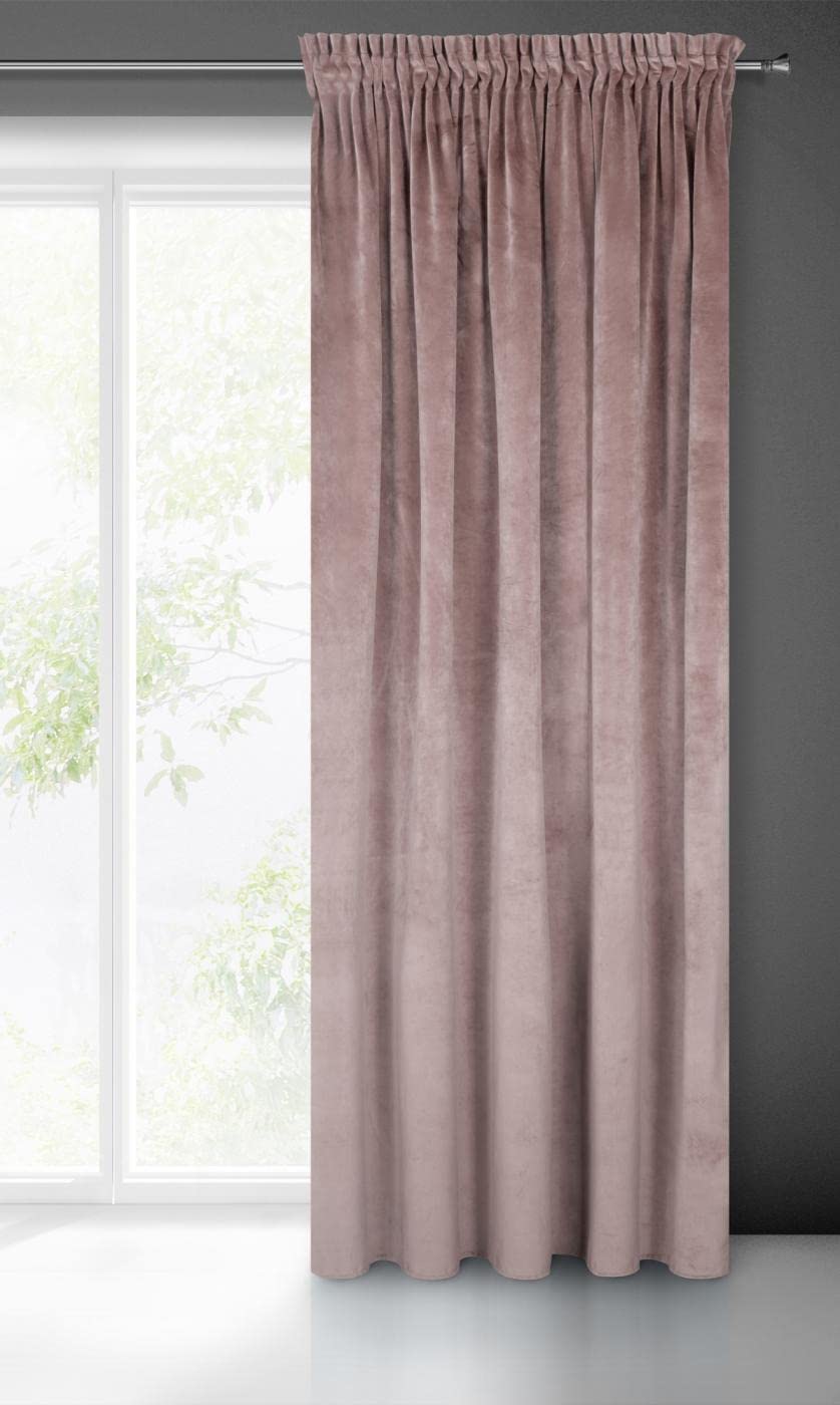 Eurofirany VILLA Soft Plain Opaque Velvet Curtain with Rufflette Tape For Rail - 1 Unit, Fluffy Panel Drape Classic Glamour Elegant Living Room, Bedroom, 290 g/m2, W55 x L106, Altrosa
