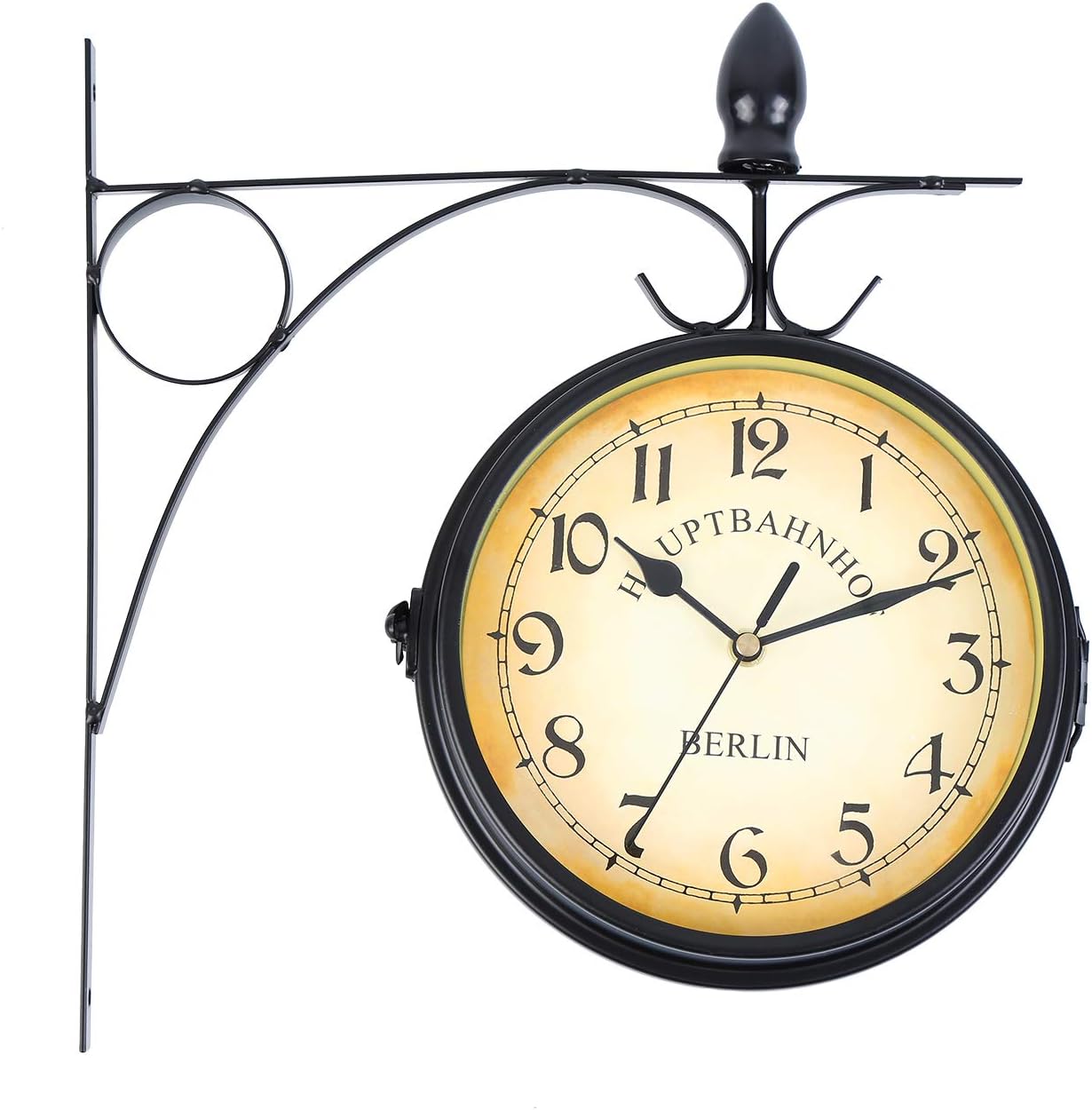 Iglobalbuy doppelseitige Wanduhr,Europäische Stil beidseitige Wanduhr Bahnrofsuhr Gartenuhr für die Befestigung im Außenbereich (Schwarz)