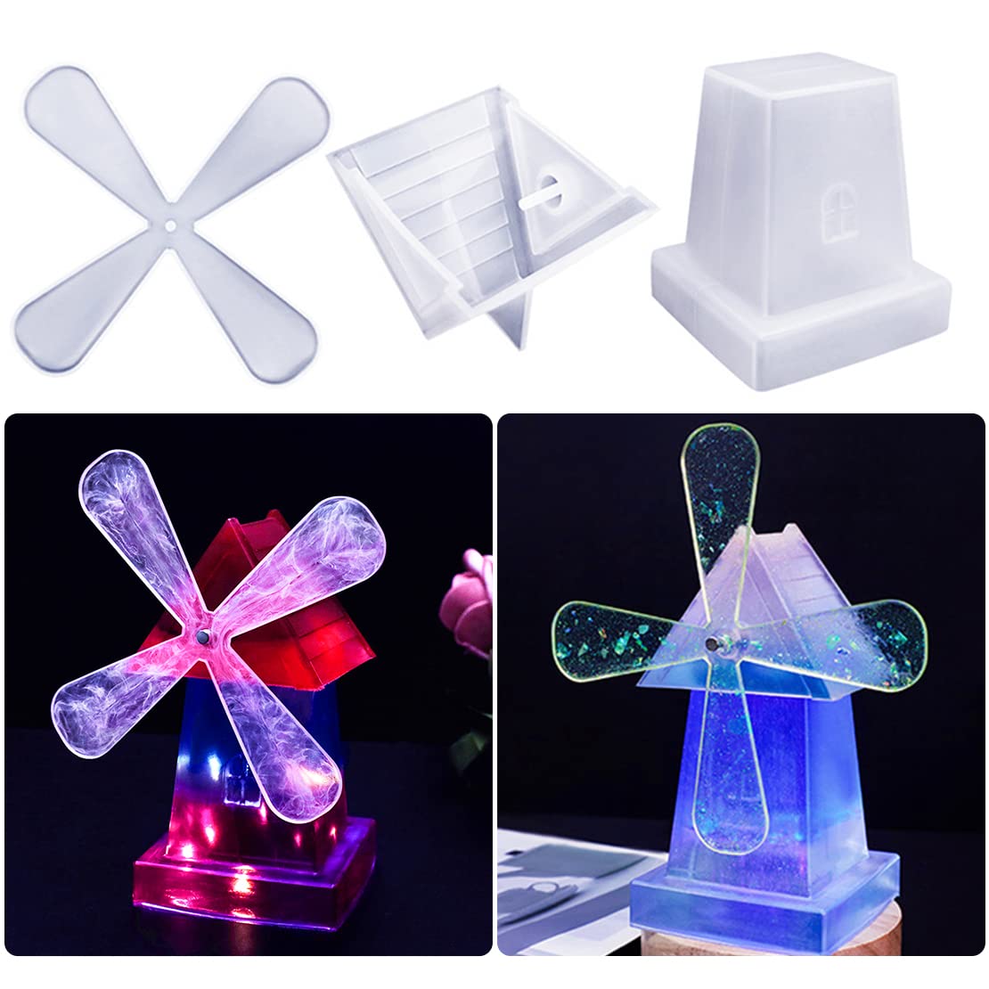 DeryArcle Rotating Windmill Resin Mould Pinwheel Epoxy Silicone Moulds 3D Crystal Ornament Casting Mold for DIY Crafts Home Garden Desktop Decoration