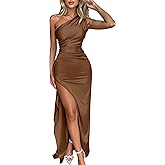 Memoriesea Women's Sexy One Shoulder High Split Cocktail Wedding Party Maxi Dress