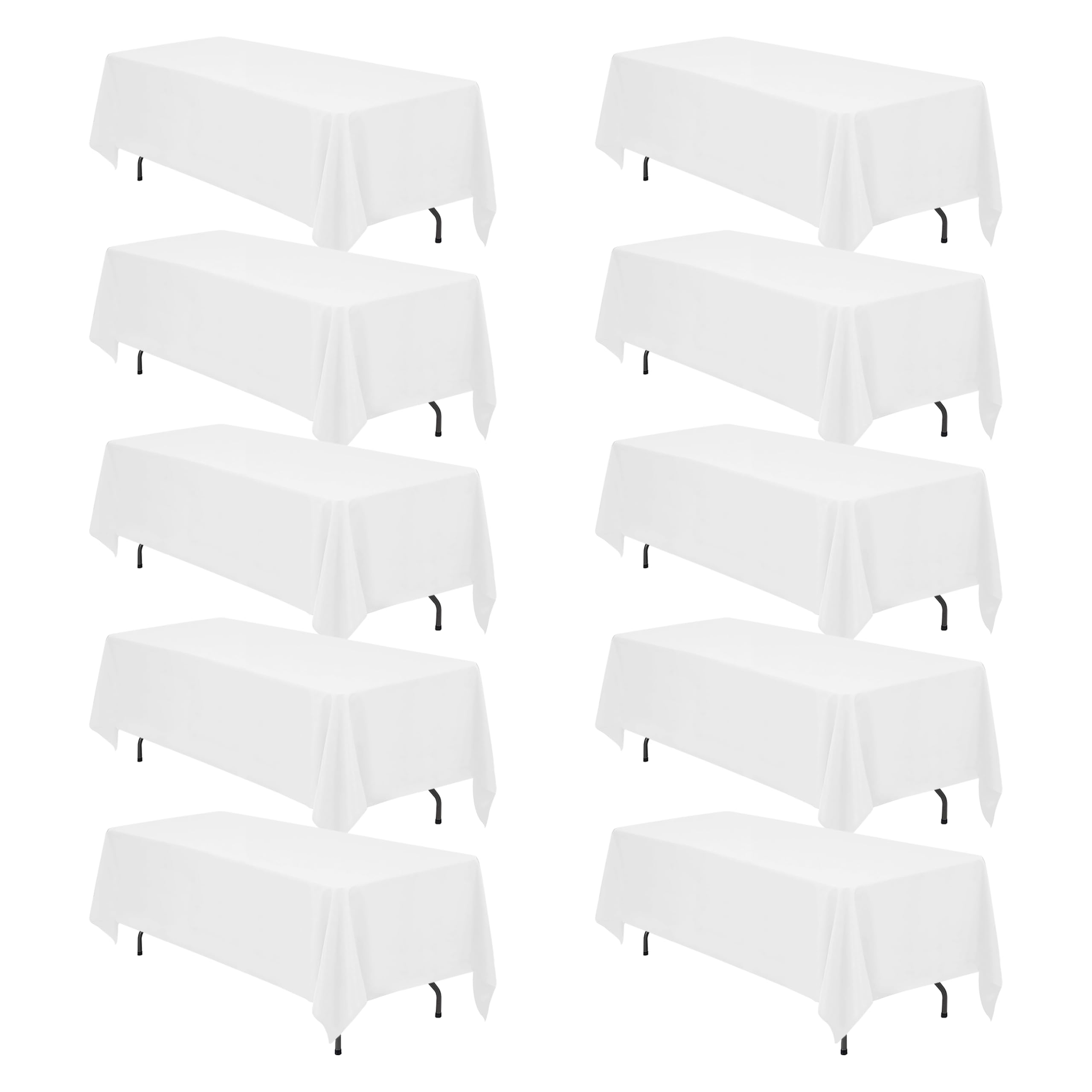 Photo 1 of BRILLMAX 10 Pack White Tablecloths 70 x 120 Inch for 6ft or 8ft Rectangle Tables - Rectangular Bulk Linen Polyester Fabric Washable Cloth Cover for Wedding Reception Banquet Birthday Party