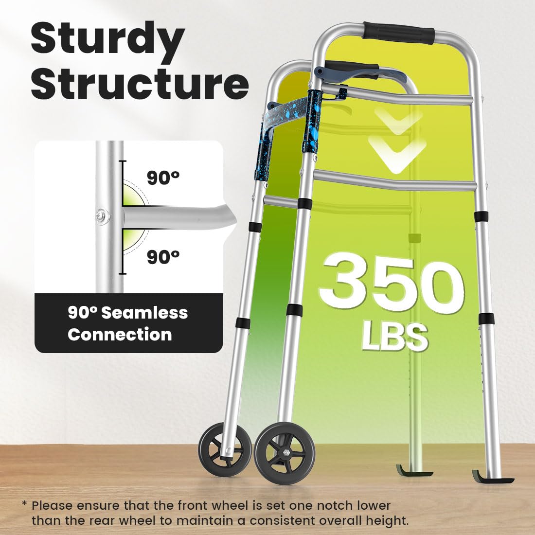 OasisSpace Compact Folding Walker, with Trigger Release and 5 Inches Wheels for The Seniors [Accessories Included] Narrow Lightweight Supports up to 350 lb