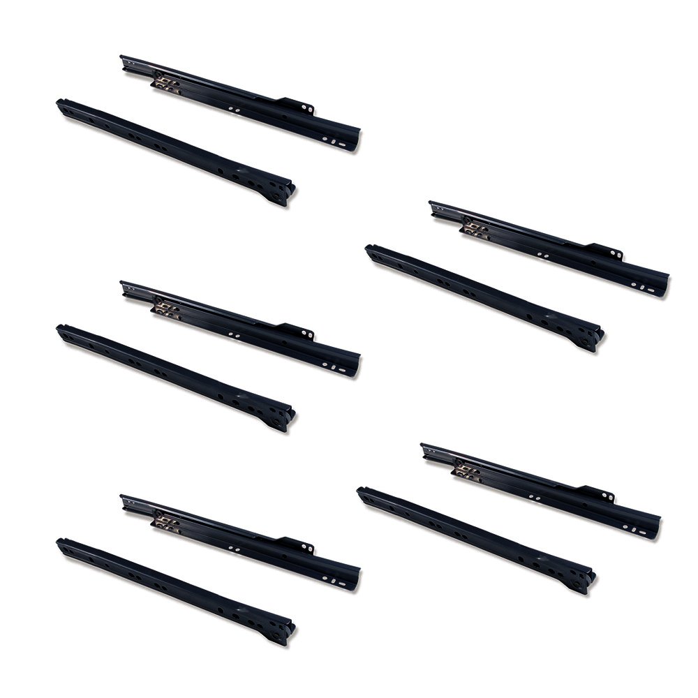 Emuca - Drawer runners 250mm (9,8 inch) with partial extension in black colour, set of 5 sliders for drawer