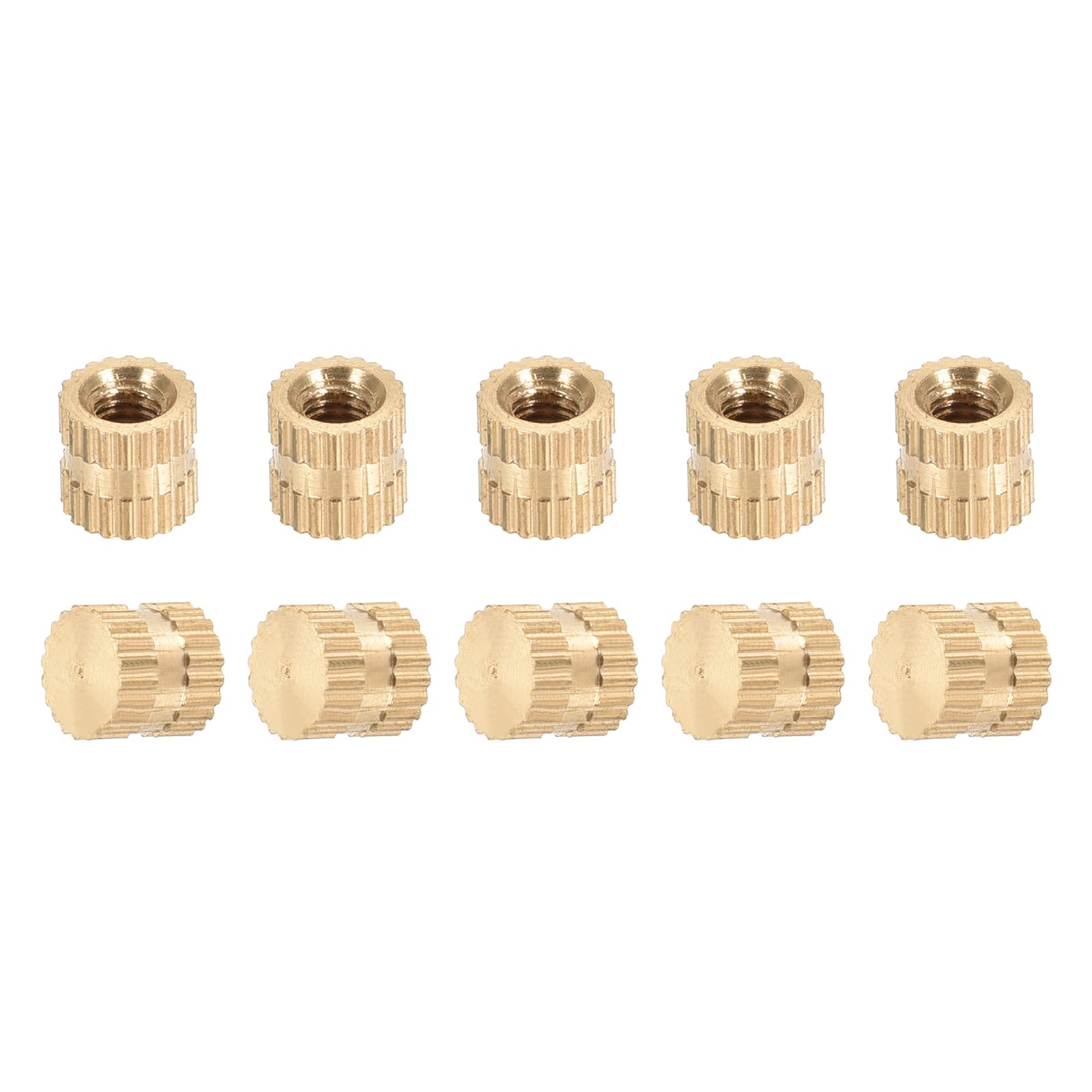 DTGN M3x5x5mm(IDxLxOD) Knurled Insert Nuts - 50 Pack - Good for Plastic Shells - Brass Blind Female Thread Heat Set Inserts Embedment Nut