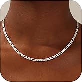 UPFAI S925 Sterling Silver Chain Necklace for Women - 3mm/4mm Figaro Chain Necklace Italian Solid Thick Sturdy Colourfast Jewelery Gift for Women, 16 18 20 22 Inch