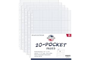 BELIFUN 50ct 20-Pocket Coin Pages - Coin Pocket Pages for 2 x 2 Inch Cardboard Coin Holders, 11 Holes for Coin Binder, Coin Collecting Album Protectors, Coin Collection Storage