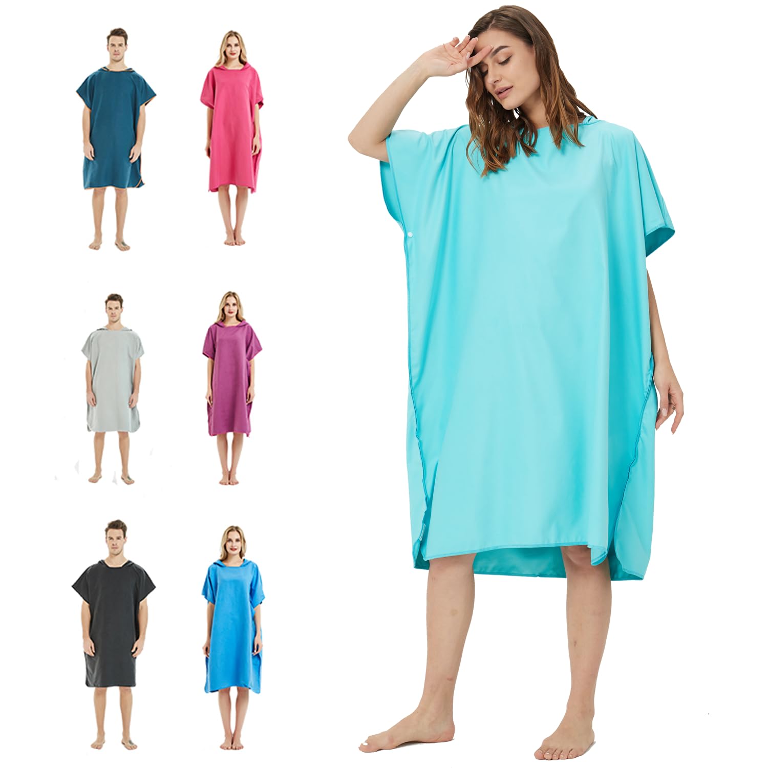 Changing Robe Towel with Hood for Surfing Open Water Swimming Microfiber Wetsuit Changing,Quick Dry& Light Weight,One Size Fit All (Light blue)