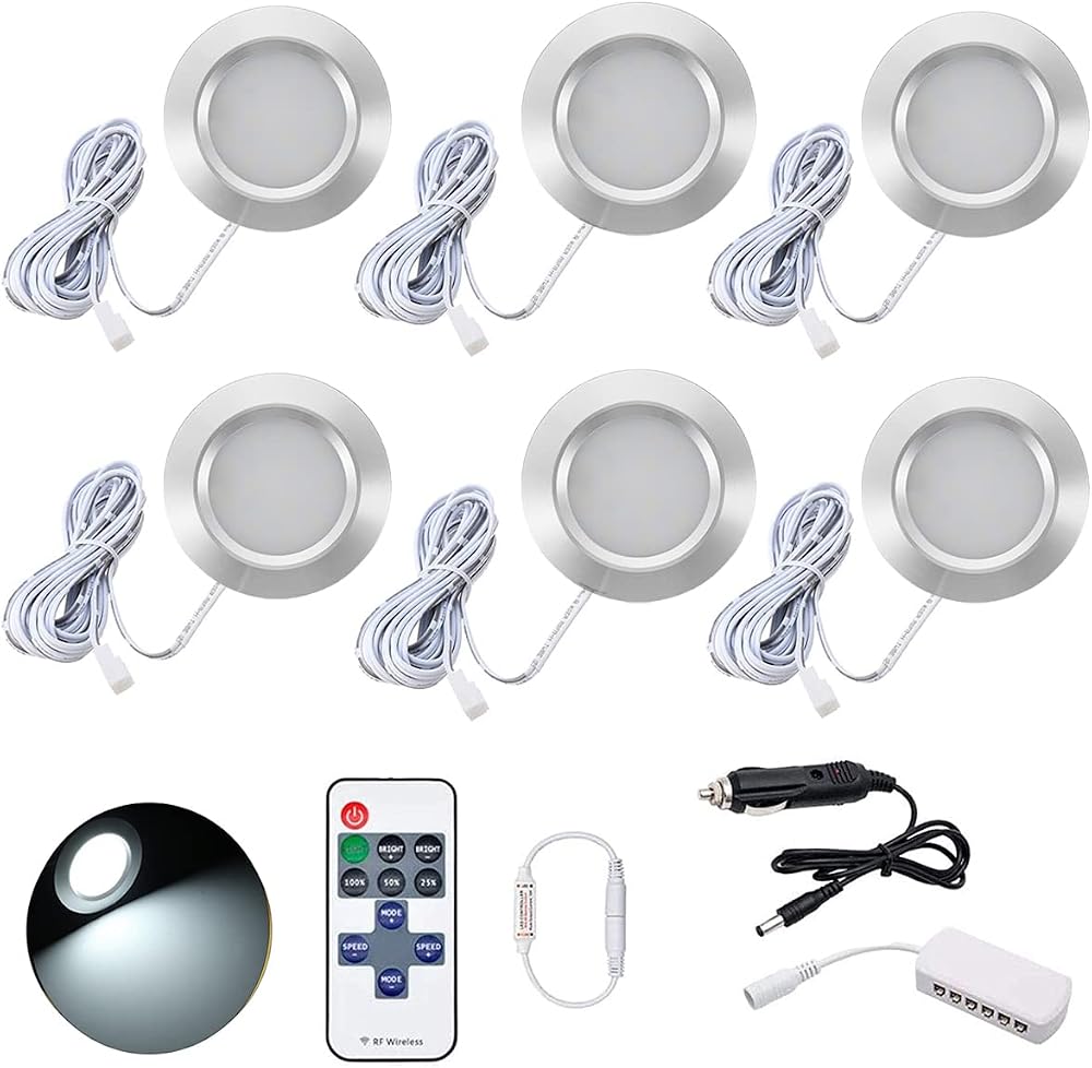JUTTAUTO 12V Interior LED Spot Lights Dimmable Remote 6 Pack Campervan