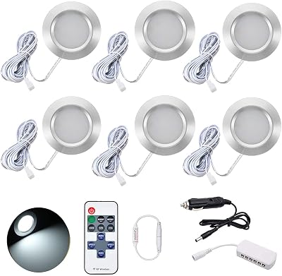 JUTTAUTO 12V Interior LED Spot Lights Dimmable Remote 6 Pack Campervan