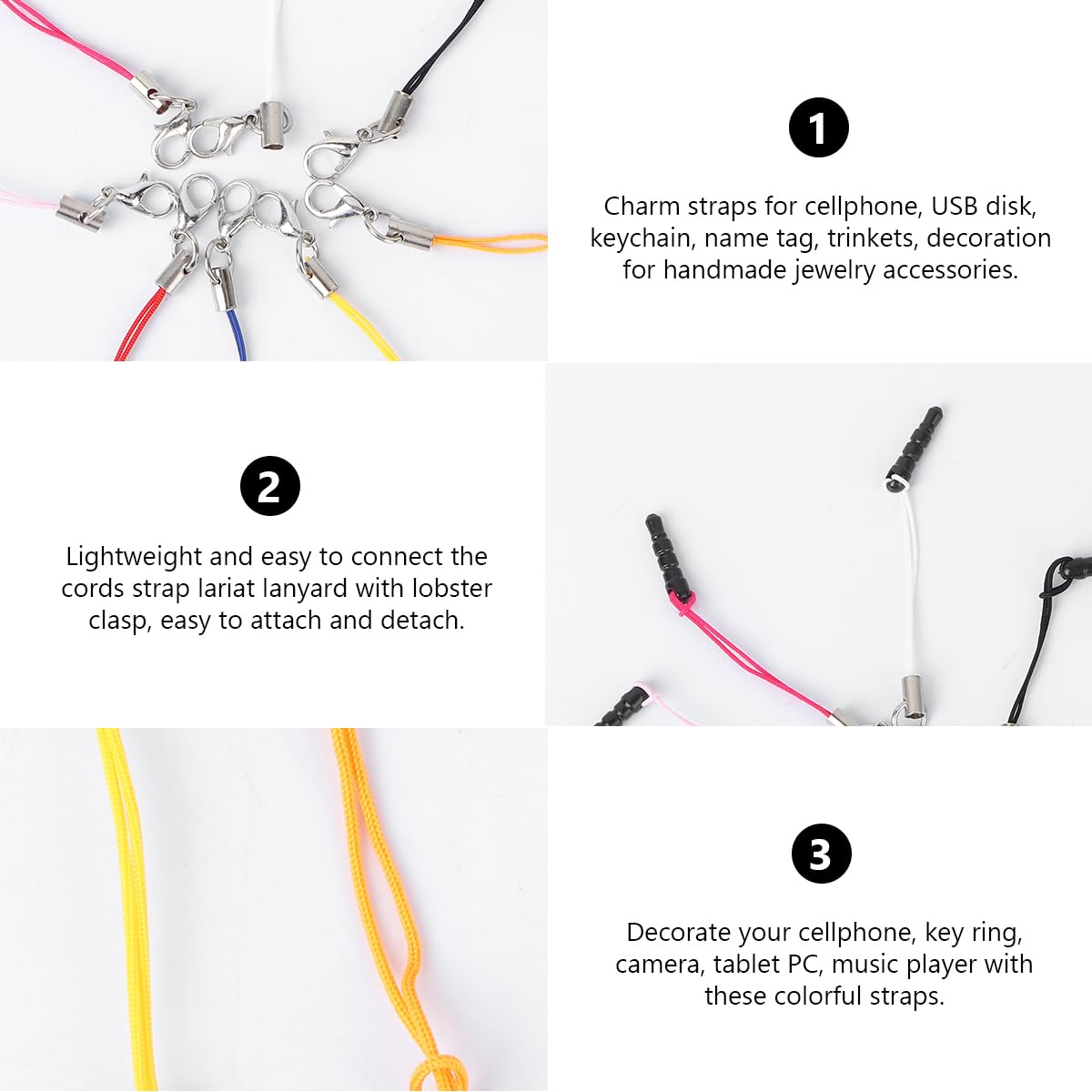 15pcs Dust Plug Charm Straps with Dust Plugs Lobster Clasps DIY Earphone Jack Accessories Cell Charms (Random Color)