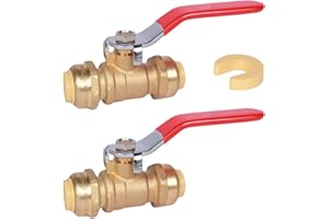 CATILON 1/2 Inch Push-Fit Ball Valve Full Port, 1/2 Inch Ball Valve for Push-Fit Water Shut Off with Disconnect Clip, Brass Full Port Fit Valve for Pex Copper CPVC