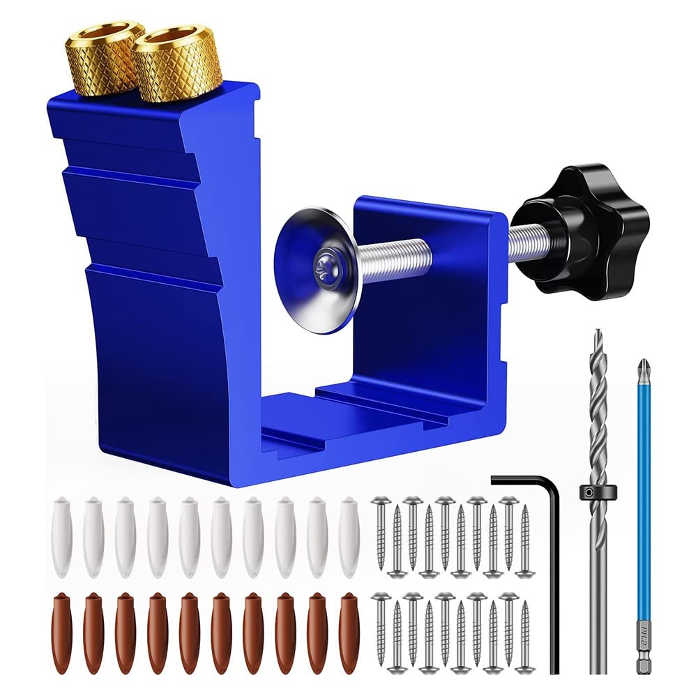TEITEYER 1 Set Pocket Hole Jig Kit Pocket Hole Drill Guide Jig Set for 15° Angled Holes, for Woodworking Angle Drilling Holes A