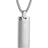 STWTR Spanish Lord's Prayer Necklace for Men Women Stainless Steel Retro Cross Bible Verse Necklace Pendant Jewelry Gift